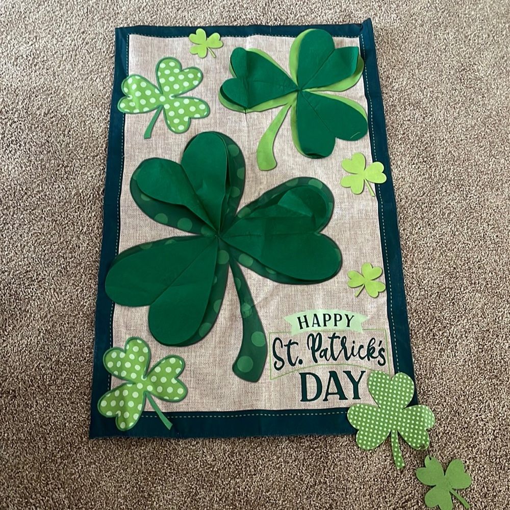 St. Patrick’s Day Shamrock Burlap House Flag
